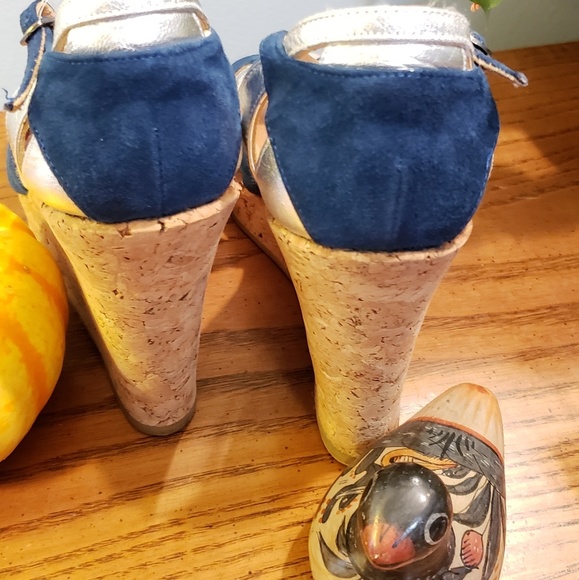 METALIC SilverCork Chunky Wedge Platforms Jean-Michel Catzabat Evening Events 9 - Picture 10 of 13